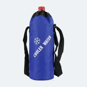 Housse isotherme pour bouteille bleue avec bandoulière noire