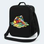 Sac isotherme enfant noir motif Cube fondant, cube coloré qui coule en peinture