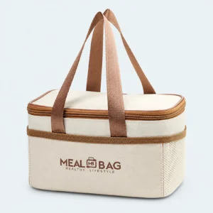 Sac isotherme repas crème et caramel taille S, format bas avec anses caramel