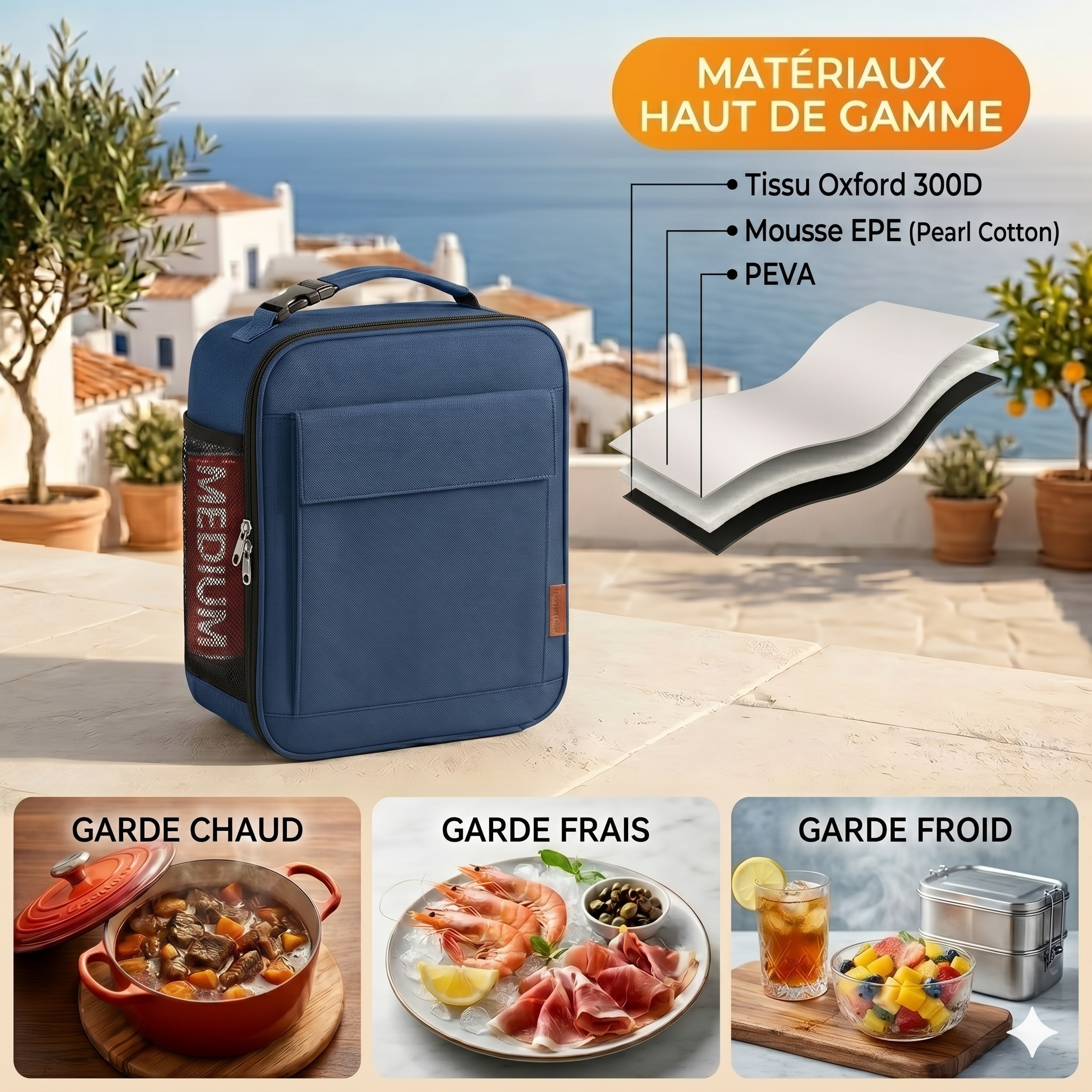 sac lunch box bleu noir