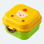 Lunch box bébé carrée jaune à motif ourson, 2 niveaux avec fermeture à clip