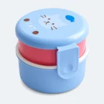 Lunch box bébé ronde bleue à motif chat, 2 bols empilés avec clip latéral