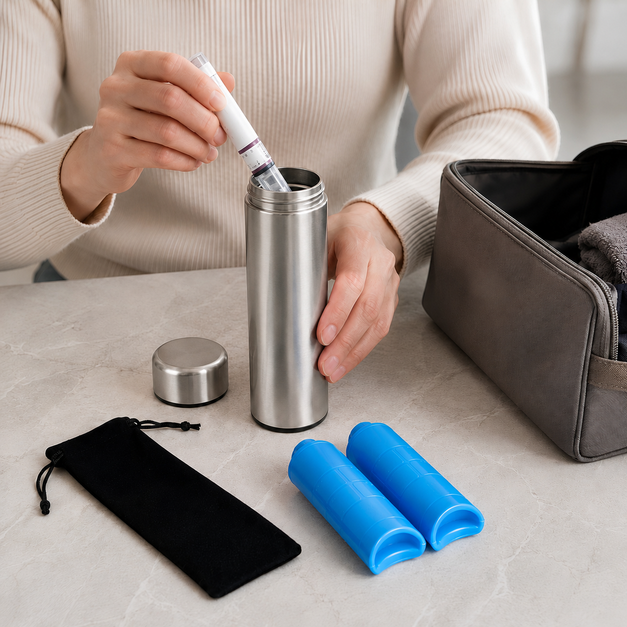 Pochette insuline isotherme – Boîte réfrigérante argent en inox – Image 2