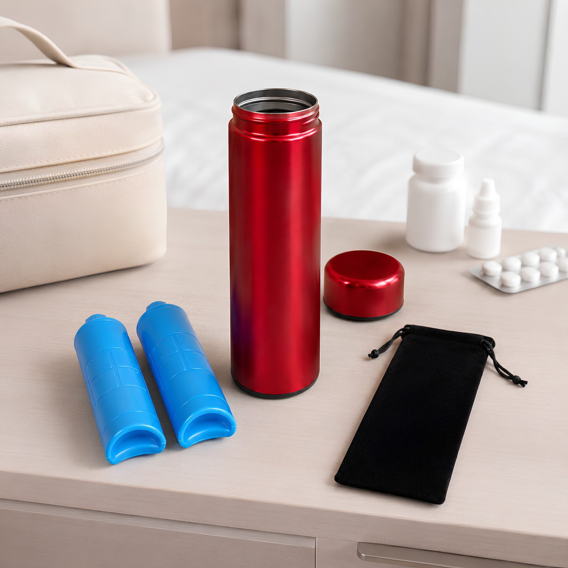 Pochette insuline isotherme – Boîte réfrigérante rouge en inox – Image 2