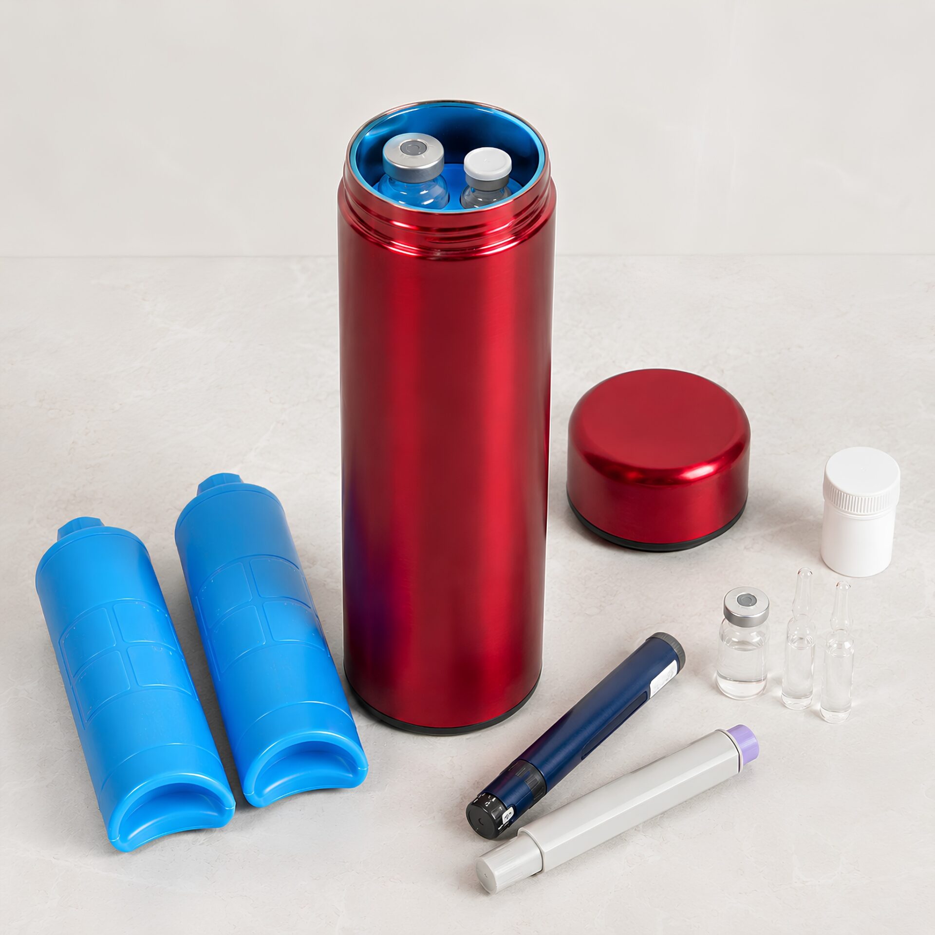 Pochette insuline isotherme – Boîte réfrigérante rouge en inox – Image 4