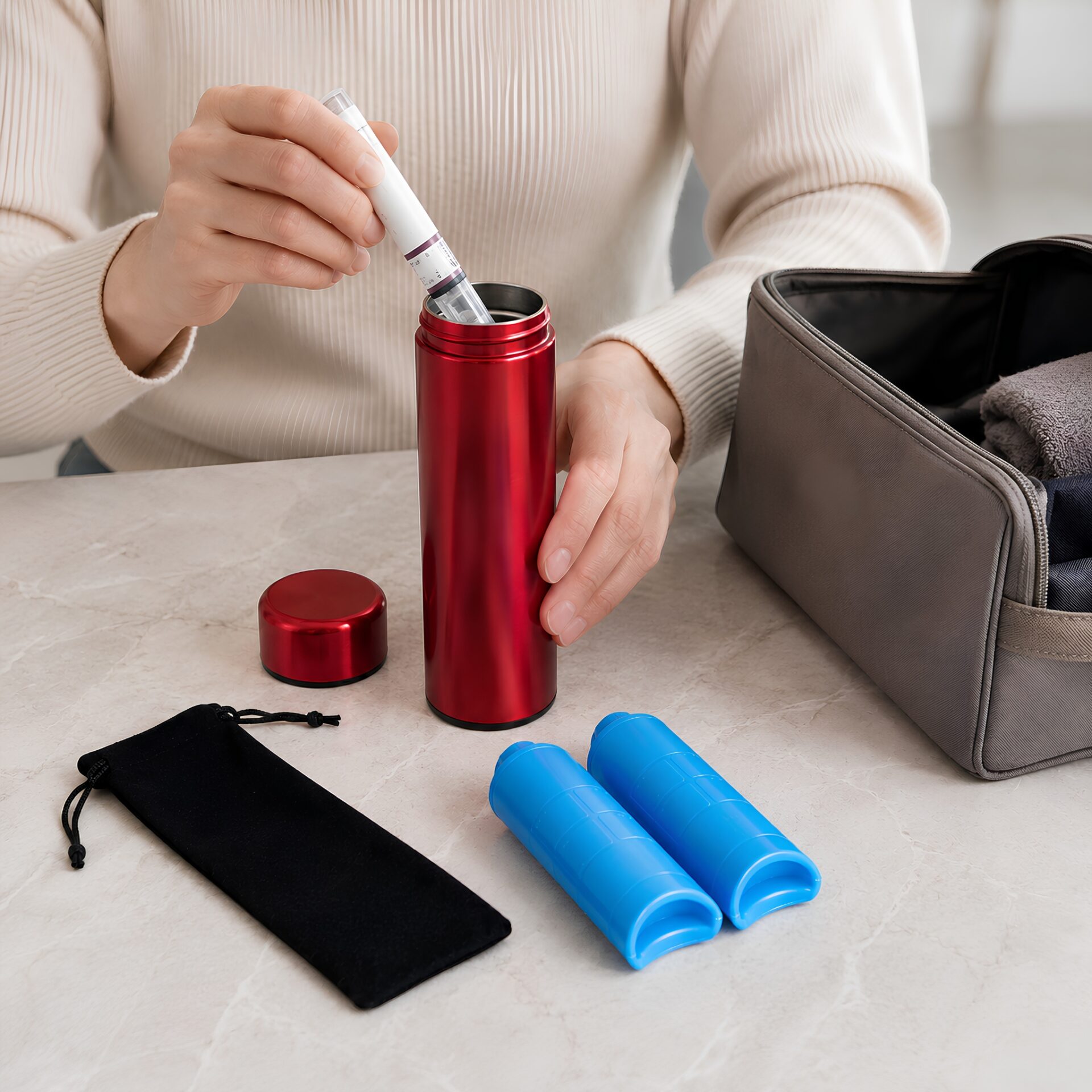 Pochette insuline isotherme – Boîte réfrigérante rouge en inox – Image 6