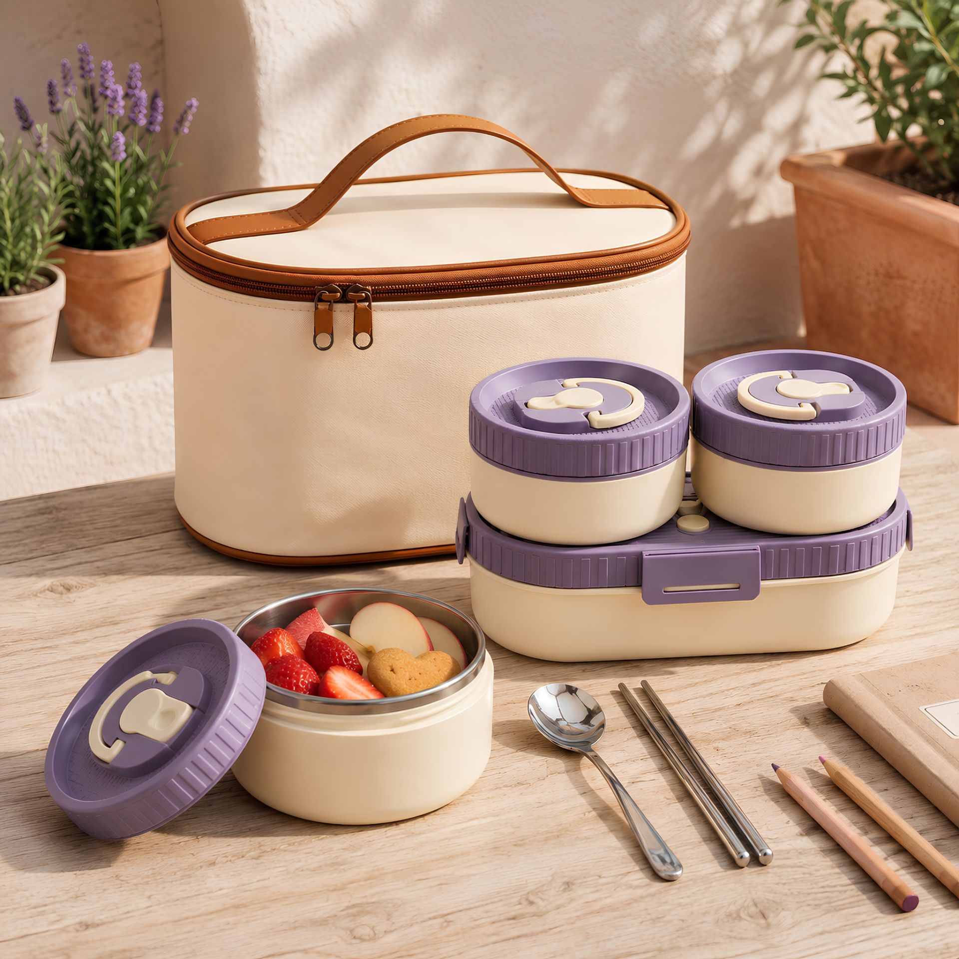 Boîte à goûter inox pour enfant avec sac isotherme