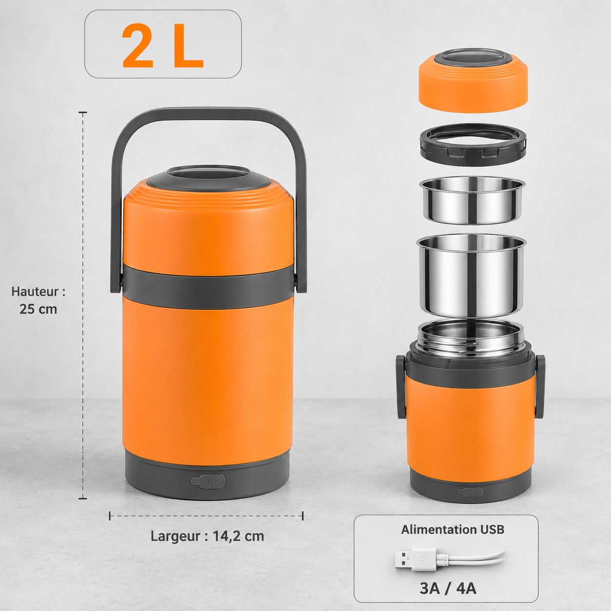 Gamelle chauffante - USB 2 L, repas chaud à 65 °C – Image 5
