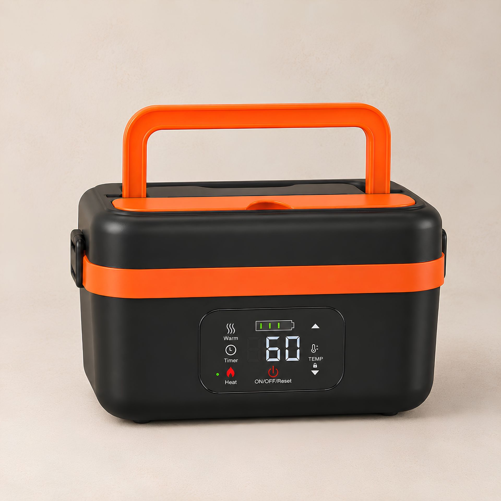 Gamelle chauffante batterie 1 L noir et orange avec écran numérique