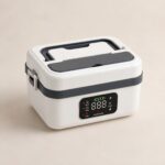 Gamelle chauffante batterie 1 L blanc et gris avec minuteur