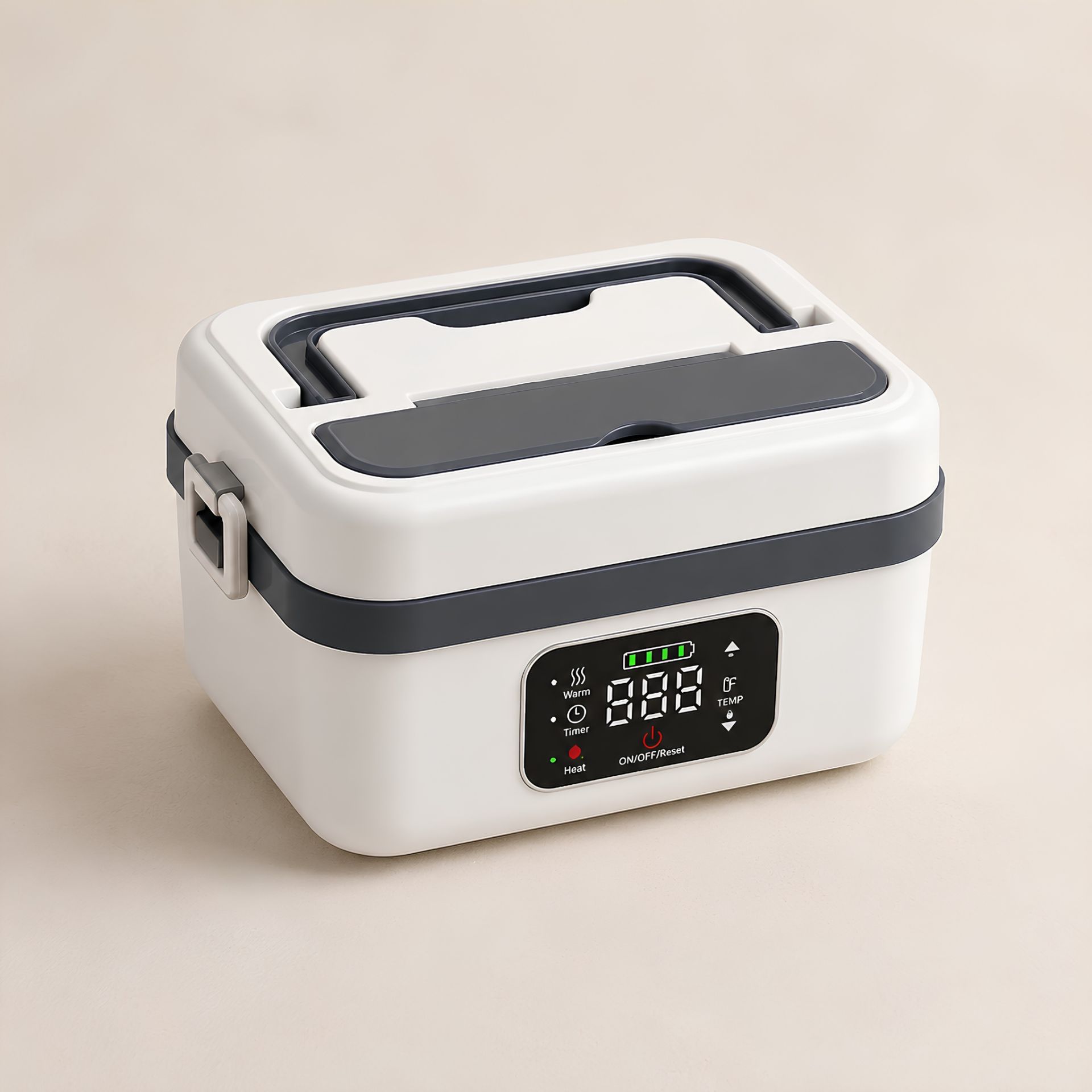 Gamelle chauffante batterie 1 L blanc et gris avec minuteur