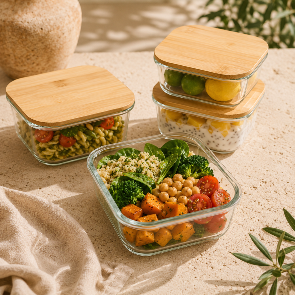 Lunch box en verre écologique réutilisable avec repas sain