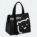 Petit sac isotherme repas noir à motif ourson avec deux poignées noires
