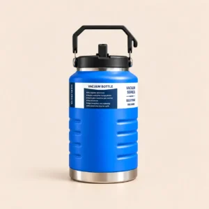 Gourde isotherme 2 L bleue en inox avec grande poignée de transport