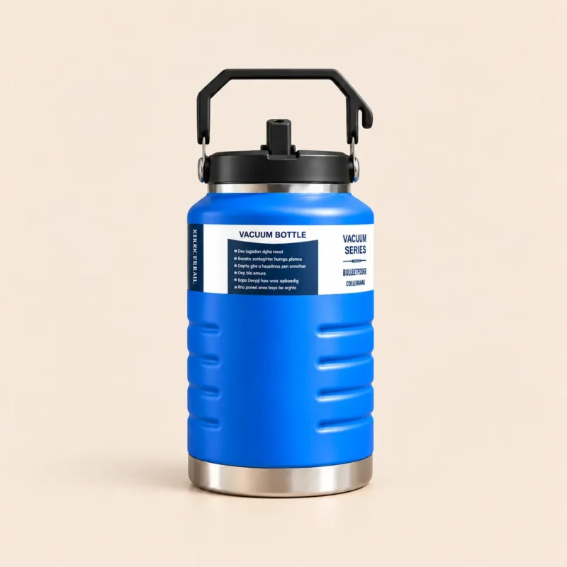 Gourde isotherme 2 L bleue en inox avec grande poignée de transport