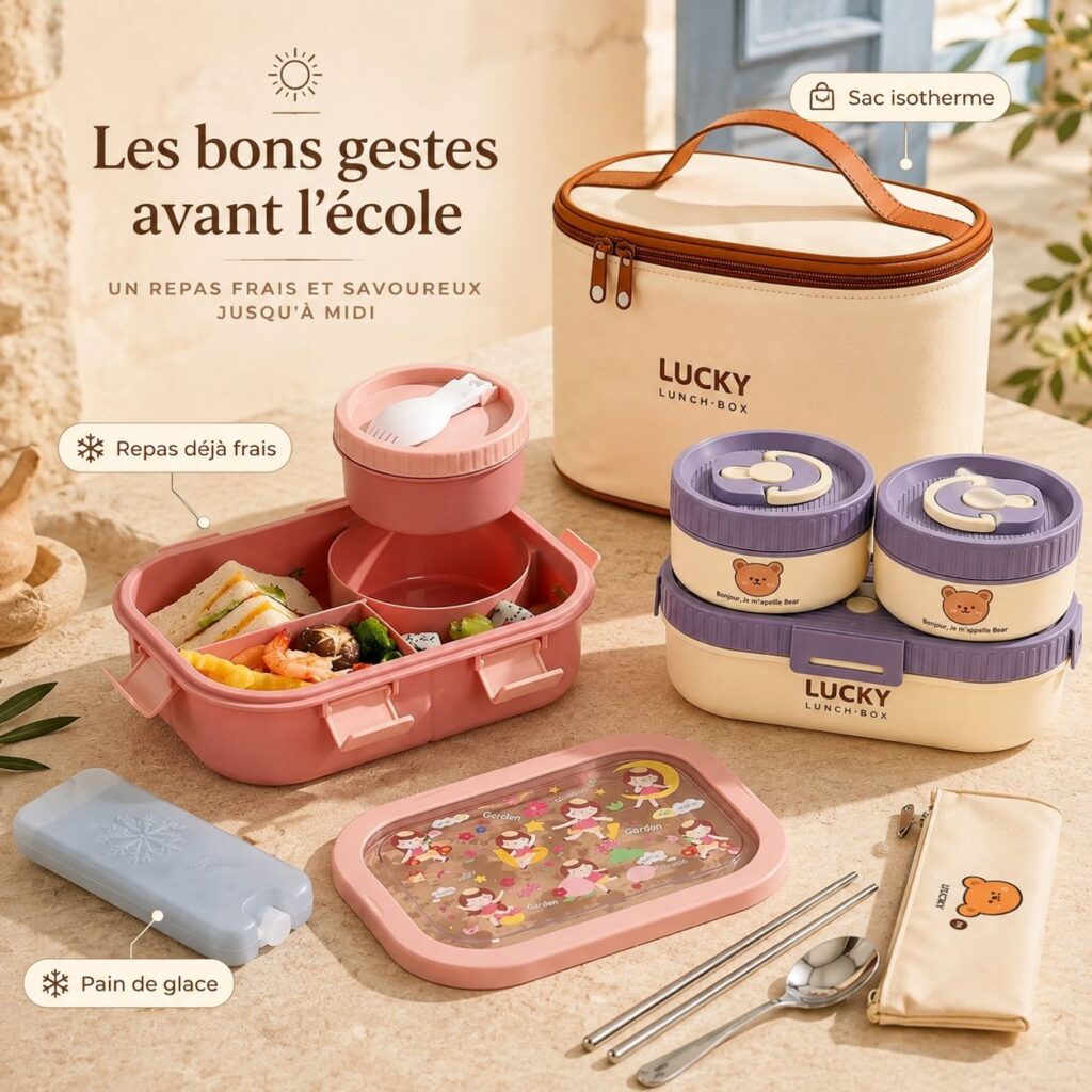 Repas frais avec lunch box isotherme enfant, sac isotherme et pain de glace