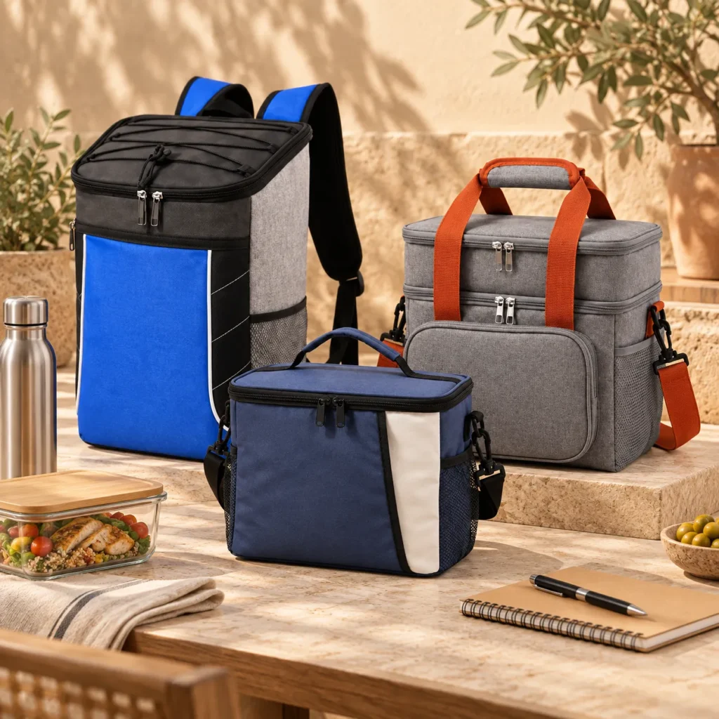 Sac isotherme repas homme au bureau avec lunch box et accessoires