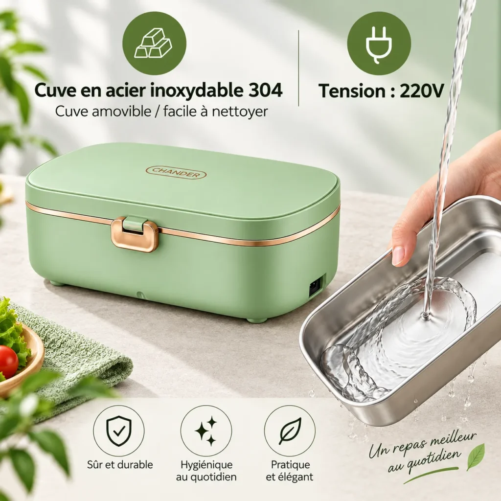 Nettoyage lunch box chauffante avec cuve inox amovible 220V