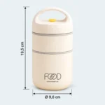Dimensions de la boîte repas isotherme inox 2 étages 680 ml
