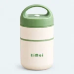 Boîte repas isotherme inox 2 étages blanc et vert clair