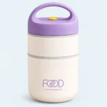 Boîte repas isotherme inox 2 étages blanc et violet