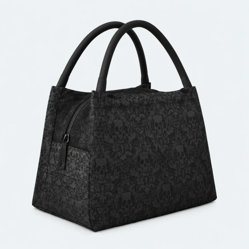 Lunch bag isotherme noir style gothique avec deux poignées souples