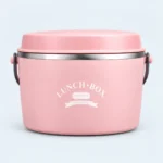 Lunch box chauffante inox 1,2 L rose, fermée avec ses poignées
