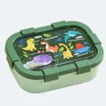 Lunch box enfant compartiment Dessin animé verte, couvercle transparent à motifs de dinosaures