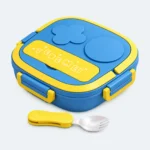 Lunch box enfant compartiment bleue et jaune, 4 clips et couvert pliant