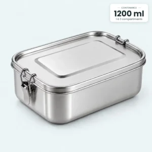 Lunch box inox 304 de 1200 ml fermée, couvercle à clips latéraux