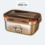 Lunch box inox enfant grande capacité 1900 ml, boîte rectangulaire inox avec couvercle translucide à clips