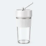 Mini blender portable USB 6 lames blanc, avec paille et dragonne