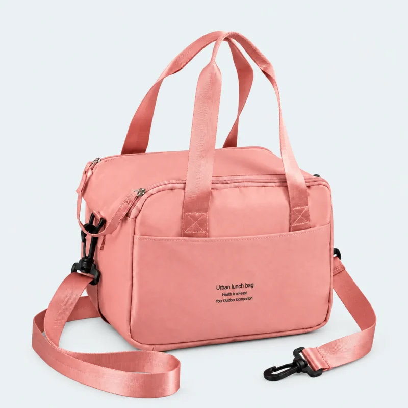 Petit sac isotherme repas rose avec anses et bandoulière