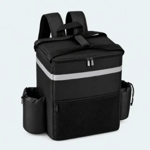 Sac à dos isotherme noir 30 L avec bande réfléchissante et porte-bouteilles latéraux