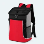 Sac à dos isotherme compact rouge, noir et gris avec poche filet latérale